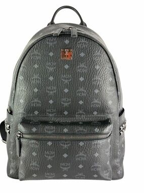 MCM Visetos Side Stud Medium Stark Backpack Black Canvas Authenticated